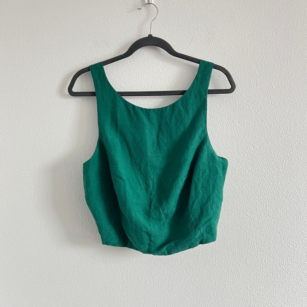 NWT LOFT Green Linen-Blend Sleeveless Scoop Neck Crop-Top 10 Summer Minimalist